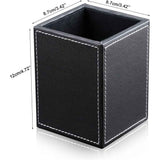 Square single pen holder office desktop storage box, solid color leather storage holder, creative and simple pen holder(black) In Australia - Darrahopens