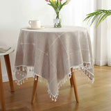 Square Lattice Small Tablecloth Cotton Linen Light Brown Dust-Proof Washable Boho Embroidery Table Cover Rustic Table Cloth for Coffee Party Kitchen Dining Tabletop Decoration 100*140cm In Australia - Darrahopens