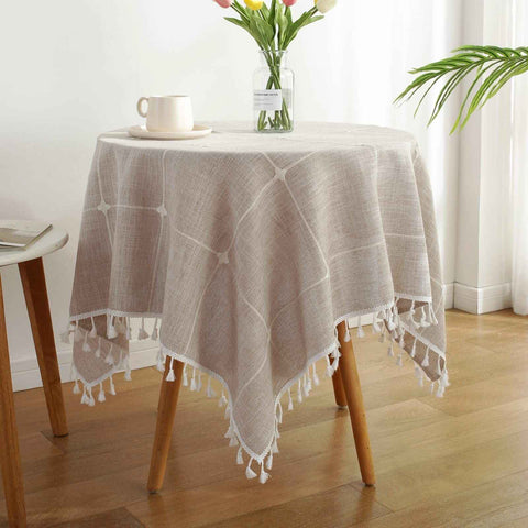 Square Lattice Small Tablecloth Cotton Linen Light Brown Dust-Proof Washable Boho Embroidery Table Cover Rustic Table Cloth for Coffee Party Kitchen Dining Tabletop Decoration 100*140cm In Australia - Darrahopens