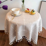 Square Lattice Small Tablecloth Cotton Linen Light Brown Dust-Proof Washable Boho Embroidery Table Cover Rustic Table Cloth for Coffee Party Kitchen Dining Tabletop Decoration 100*140cm In Australia - Darrahopens