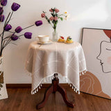 Square Lattice Small Tablecloth Cotton Linen Light Brown Dust-Proof Washable Boho Embroidery Table Cover Rustic Table Cloth for Coffee Party Kitchen Dining Tabletop Decoration 100*140cm In Australia - Darrahopens