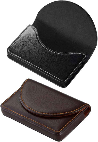 2pcs Leather Business Card Holder Walle for Men or Women Pocket Business Card Wallet Name Card Case Holder with Magnetic Shut,Black+Brown In Australia - Darrahopens