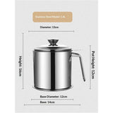 Bacon Grease Container With Strainer, 1.4L Grease Strainer and Container with Dust-Proof Lid, 304 Stainless Steel Oil Filter Storage 1.4L All steel version