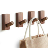 4Pack Adhesive Wall Hooks Hat Rack, Wooden Coat Hooks Wall Mounted, Decorative Hooks Single Organizer Hat Hanger Towel Rack, Heavy Duty Hooks (black walnut) In Australia - Darrahopens