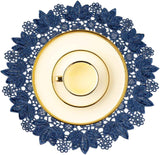 Blue embroidered heat-insulating coaster with anti slip hollow embroidery lace placemat, bowl and dish mat, ethnic style ornament（25cm） In Australia - Darrahopens