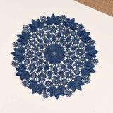 Blue embroidered heat-insulating coaster with anti slip hollow embroidery lace placemat, bowl and dish mat, ethnic style ornament（25cm） In Australia - Darrahopens