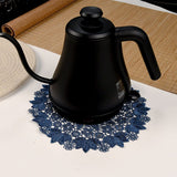 Blue embroidered heat-insulating coaster with anti slip hollow embroidery lace placemat, bowl and dish mat, ethnic style ornament（25cm） In Australia - Darrahopens