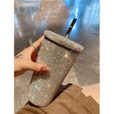 Diamond Bling Water Tumbler With Lid And Straw, Vacuum Insulated Stainless Steel, Reusable Large Handmade Sparkly Tumbler for Women, Mixed white diamond In Australia - Darrahopens