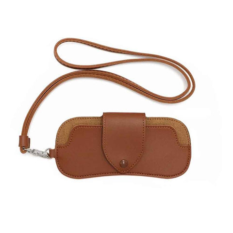 PU leather myopia glasses case, neck hanging sunglasses storage bag, portable pressure resistant thick leather glasses bag(Brown) In Australia - Darrahopens