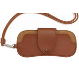 PU leather myopia glasses case, neck hanging sunglasses storage bag, portable pressure resistant thick leather glasses bag(Brown) In Australia - Darrahopens