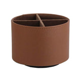 Round Leather Art Supply Organizer,Remote Control Holder,360 Degree Spinning,Multi-Functional Pencil Holder,4 Compartments Desktop Stationary Organizer（brown） In Australia - Darrahopens