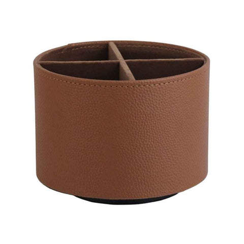 Round Leather Art Supply Organizer,Remote Control Holder,360 Degree Spinning,Multi-Functional Pencil Holder,4 Compartments Desktop Stationary Organizer（brown） In Australia - Darrahopens