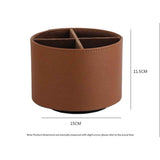 Round Leather Art Supply Organizer,Remote Control Holder,360 Degree Spinning,Multi-Functional Pencil Holder,4 Compartments Desktop Stationary Organizer（brown） In Australia - Darrahopens