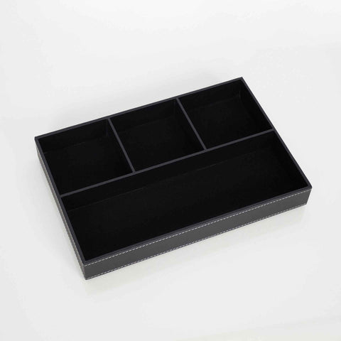 Jewelry Storage Case Black Leather Tray Organizer with 4 Compartments Desktop and Dresser Valet Tray for Jewelry Accessories(Black) In Australia - Darrahopens