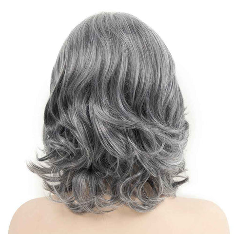 Grey Curly Wavy Wig for Women Mid-Length Gray Synthetic Natural Looking Heat Resistant Halloween Cosplay Wig In Australia - Darrahopens