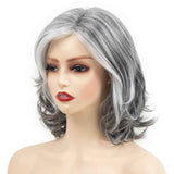 Grey Curly Wavy Wig for Women Mid-Length Gray Synthetic Natural Looking Heat Resistant Halloween Cosplay Wig In Australia - Darrahopens