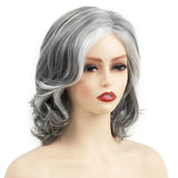 Grey Curly Wavy Wig for Women Mid-Length Gray Synthetic Natural Looking Heat Resistant Halloween Cosplay Wig In Australia - Darrahopens