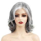Grey Curly Wavy Wig for Women Mid-Length Gray Synthetic Natural Looking Heat Resistant Halloween Cosplay Wig In Australia - Darrahopens