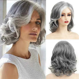 Grey Curly Wavy Wig for Women Mid-Length Gray Synthetic Natural Looking Heat Resistant Halloween Cosplay Wig In Australia - Darrahopens