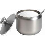 Stainless Steel Sugar Bowl, with Lid and Spoon, Silver, Round, Geometric Pattern, Durable, Rust Resistant, Dishwasher Safe, Home and Kitchen Storage In Australia - Darrahopens