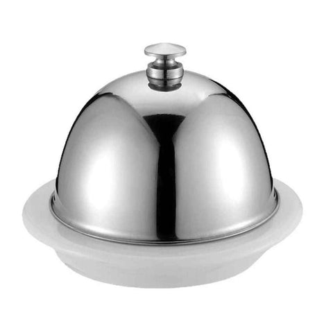 Ceramic Butter Dish with Stainless Dome Cover, Cheese Dish with Lid, Small Cheese Plate Serving Tray with Silver Handled Lid for Countertop, Dessert, Cupcake In Australia - Darrahopens