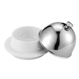 Ceramic Butter Dish with Stainless Dome Cover, Cheese Dish with Lid, Small Cheese Plate Serving Tray with Silver Handled Lid for Countertop, Dessert, Cupcake In Australia - Darrahopens