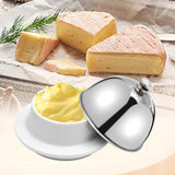 Ceramic Butter Dish with Stainless Dome Cover, Cheese Dish with Lid, Small Cheese Plate Serving Tray with Silver Handled Lid for Countertop, Dessert, Cupcake In Australia - Darrahopens