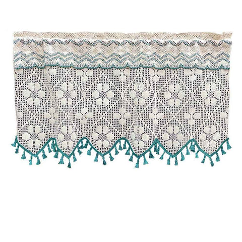 Vintage  countryside cotton thread hook flower lace cabinet curtain door curtain partition window kitchen cabinet half curtain short curtain（150*50cm） In Australia - Darrahopens