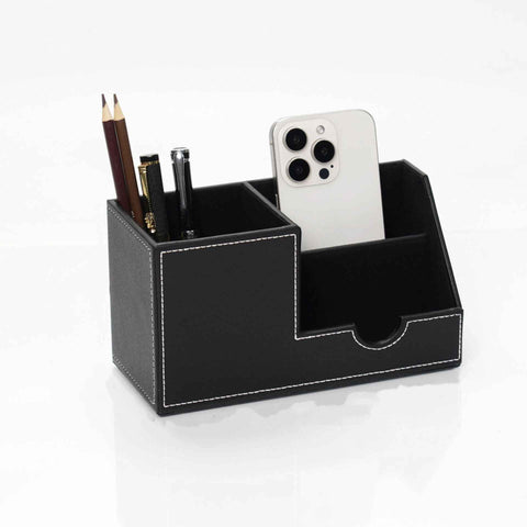 Desk Organizer Office Supplies Leather Multi-function Storage Box Pen/Pencil,Cell phone, Business Name Cards Remote Control Holder Black In Australia - Darrahopens
