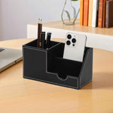 Desk Organizer Office Supplies Leather Multi-function Storage Box Pen/Pencil,Cell phone, Business Name Cards Remote Control Holder Black In Australia - Darrahopens