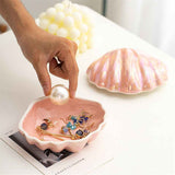 Jewelry Dish Tray, Ceramic Trinket Tray Clamshell Jewelry Storage Dish, Ring Holder Dish Key Bowl, Decorative Jewelry Plate, Cute Jewelry Organizer for Room Decor (Pink) In Australia - Darrahopens