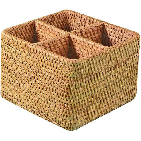 Natural Rattan 4 Compartments Cooking Utensil Silverware Organizer Holder Cosmetics Storage Box Cutlery Caddy Flatware Serving Basket In Australia - Darrahopens