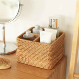 Natural Rattan 4 Compartments Cooking Utensil Silverware Organizer Holder Cosmetics Storage Box Cutlery Caddy Flatware Serving Basket In Australia - Darrahopens