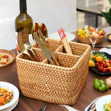 Natural Rattan 4 Compartments Cooking Utensil Silverware Organizer Holder Cosmetics Storage Box Cutlery Caddy Flatware Serving Basket In Australia - Darrahopens