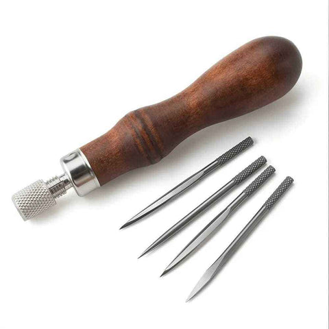 4 in 1 Wooden Handle Leather Craft Sewing Kit  DIY Hole Punch Tool for Leather Sewing Hand Stitching In Australia - Darrahopens