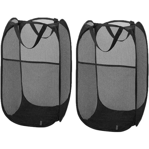 Popup Mesh Laundry Basket, Collapsible and Portable Clothes Washing Laundry Hamper with Reinforced Carry Handle (Black 2pcs) In Australia - Darrahopens