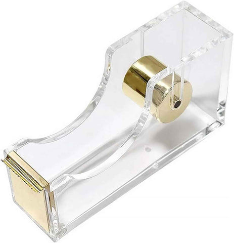 Acrylic Tape Dispenser  – Heavy Duty Refillable Tape Holder for Home and School Crafting – Stylish Desktop Accessory for Gift Wrapping, Gold In Australia - Darrahopens