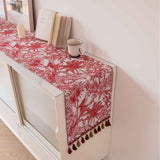 Jacquard red holiday decoration plant table flag tassel tea flag dining flag long strip  for Outdoor Home Party Dining Room Coffee Decor（Red Coconut Tree 33-140cm） In Australia - Darrahopens