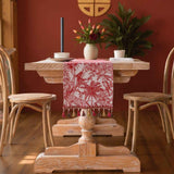 Jacquard red holiday decoration plant table flag tassel tea flag dining flag long strip  for Outdoor Home Party Dining Room Coffee Decor（Red Coconut Tree 33-140cm） In Australia - Darrahopens