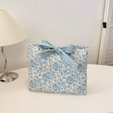 Quilted Bow Book Cover Protective Cover Washable Female Gift Girl Book Lover Gift (Blue Flower 32*27cm) In Australia - Darrahopens