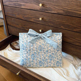 Quilted Bow Book Cover Protective Cover Washable Female Gift Girl Book Lover Gift (Blue Flower 32*27cm) In Australia - Darrahopens