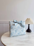 Quilted Bow Book Cover Protective Cover Washable Female Gift Girl Book Lover Gift (Blue Flower 32*27cm) In Australia - Darrahopens