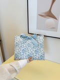 Quilted Bow Book Cover Protective Cover Washable Female Gift Girl Book Lover Gift (Blue Flower 32*27cm) In Australia - Darrahopens