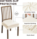 Waterproof Pu Leather Seat Covers for Dining Room Chairs Set of 4, Stretch Fit Removable Washable Kitchen Chair Seat Slipcovers Protector, white In Australia - Darrahopens