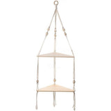 Double layer Bohemian cotton rope hand woven shelf, triangular wooden crafts, home decoration, flower pot storage(white 90*32.5cm) In Australia - Darrahopens