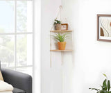 Double layer Bohemian cotton rope hand woven shelf, triangular wooden crafts, home decoration, flower pot storage(white 90*32.5cm) In Australia - Darrahopens