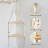 Double layer Bohemian cotton rope hand woven shelf, triangular wooden crafts, home decoration, flower pot storage(white 90*32.5cm) In Australia - Darrahopens