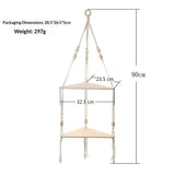 Double layer Bohemian cotton rope hand woven shelf, triangular wooden crafts, home decoration, flower pot storage(white 90*32.5cm) In Australia - Darrahopens