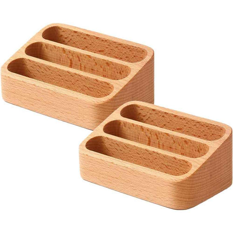 2pcs Beech Wood Business Card Holder for Desk, 3 Card Slots Business Card Display Holder Stand In Australia - Darrahopens