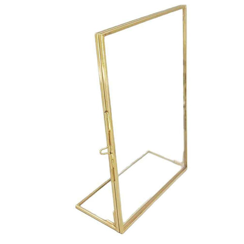 Golden floating photo frame, glass photo frame decoration, desktop stand with tilted bracket, used for pictures, floral art, souvenirs, home office wedding decoration（15*20*5.8cm） In Australia - Darrahopens